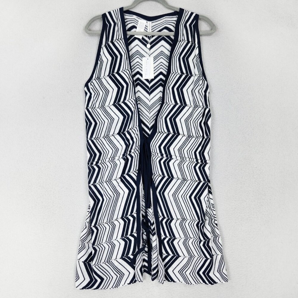 Trina Turk Swim Cover Up Womens XS Navy Blue White Tie Front Wrap Tunic NEW